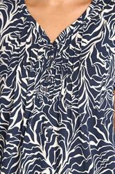 EVANS Plus Size Navy Blue Abstract Print Premium Cotton Henley Top | Evans 4