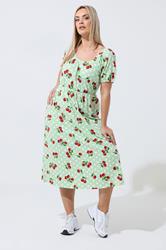 LIMITED COLLECTION Plus Size Green Cherry Gingham Bardot Dress | Yours Clothing 1