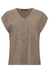 M&Co Petite Mocha Brown Crinkle V-Neck T-Shirt
