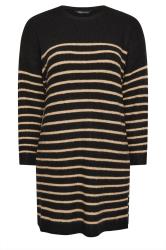 YOURS Curve Black Striped Knitted Jumper Dress