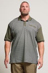KAM Khaki Green Geometric Print Short Sleeve Polo Shirt | BadRhino 3