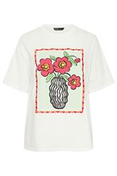 YOURS Curve White Embroidered Flower Vase Graphic T-Shirt