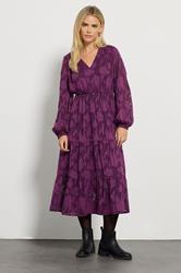 M&Co Petite Berry Purple Floral Jacquard Boho Dress | M&Co 3