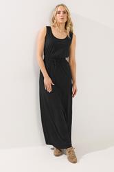 LTS Tall Women's Black Tie Waist Cotton Maxi Dress | Long Tall Sally 1