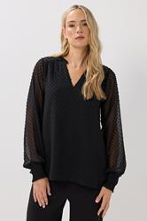 LTS Tall Black Dobby Spot Shirred Cuff Top | Long Tall Sally 3