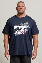 JACK & JONES Big & Tall Navy Blue Contrast Logo Print T-Shirt | BadRhino 3