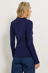 LTS Tall Navy Blue Ribbed Button Detail Top | Long Tall Sally 2