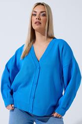 LIMITED COLLECTION Plus Size Blue Balloon Sleeve Knitted Cardigan | Yours Clothing 1