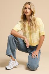 PixieGirl Petite Women's Yellow Knitted Gingham Cardigan | PixieGirl 3