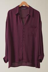 EVANS Curve Burgundy Red Dipped Hem Oversized Shirt