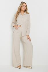 LTS Tall Stone Brown Linen Oversized Long Sleeve Shirt | Long Tall Sally 4
