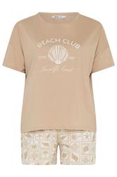 YOURS Curve Natural Brown 'Beach Club' Pyjama Set
