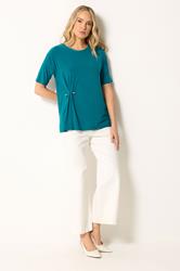 LTS Tall Women's Teal Blue Metal Detail Oversized T-Shirt | Long Tall Sally 1