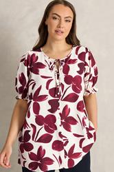EVANS Plus Size Red Floral Tie Neck Blouse | Evans 1