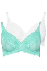 YOURSET 2 PACK Plus Size Blue & White Lace Underwired Mesh Bras | Yours Clothing 8