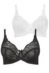 Plus Size 2 PACK Black & White Stretch Lace Non-Padded Underwired Balcony Bras | Yours Clothing 3