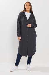 YOURS Plus Size Charcoal Grey Button Through Hooded Jacket | Yours Clothing 1