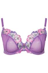 YOURS Plus Size Purple Floral Embroidered Underwired Bra | Yours Clothing 3
