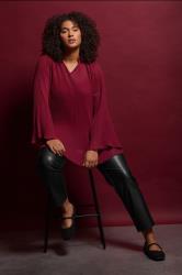EVANS Plus Size Burgundy Red Pleat Blouse | Evans 1