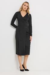 LTS Tall Women's Black Button Wrap Midi Dress | Long Tall Sally 1