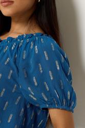 M&Co Petite Navy Blue Foil Scoop Neck Top | M&Co 5