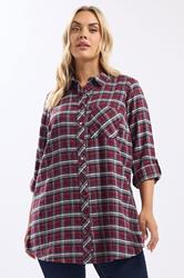 YOURS Plus Size Burgundy Red Check Boyfriend Shirt | Yours Clothing 3