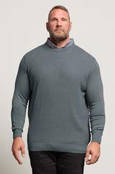 BadRhino Big & Tall Storm Blue Cable Knit Mock Shirt Jumper | BadRhino 3