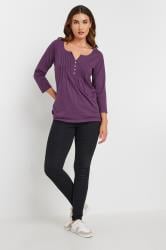 LTS Tall Dark Purple Cotton Henley Top | Long Tall Sally 1