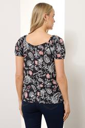 LTS Tall Black Paisley Square Neck Top | Long Tall Sally 2