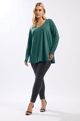 YOURS Plus Size Teal Blue Ribbed Swing T-Shirt | Yours Clothing 1