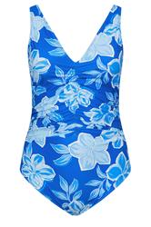YOURS Plus Size Blue Floral Print Plunge Swimsuit | Yours Clothing 5