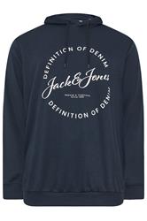 JACK & JONES Big & Tall Navy Blue Circle Logo Printed Hoodie