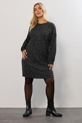 YOURS Plus Size Grey Leopard Soft Touch Jumper Dress | Yours Clothing 1