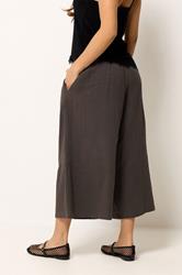 PixieGirl Petite Women's Chocolate Brown Cotton Cheesecloth Cropped Wide Leg Trousers | PixieGirl 1