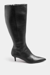LTS Black Faux Leather Knee High Heeled Boots In Standard Fit | Long Tall Sally 2