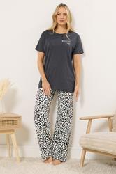 LTS Tall Women's Charcoal Grey 'Weekend Vibes' Slogan Pyjama Set | Long Tall Sally 2