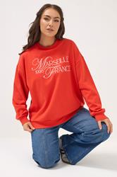 YOURS Plus Size Red Embroidered 'Marseille France' Sweatshirt | Yours Clothing 3