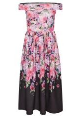PixieGirl Black Floral Border Bardot Dress | PixieGirl 7
