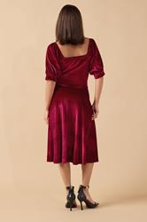 PixieGirl Petite Women's Burgundy Red Square Neck Velvet Dress | PixieGirl 2