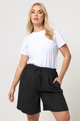 YOURS Plus Size Black Drawstring Linen Shorts | Yours Clothing 3