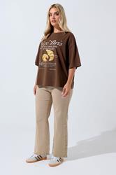 LIMITED COLLECTION Plus Size Chocolate Brown 'Café Paris' Slogan T-Shirt | Yours Clothing 1