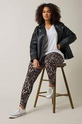 EVANS Plus Size Natural Brown Leopard Print Trousers | Evans 4