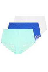 YOURSET 3 PACK Curve Blue & White Lace Back High Waisted Knickers