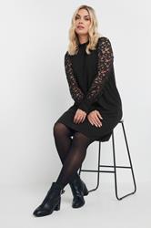 YOURS Plus Size Black Lace Sleeve Mini Dress | Yours Clothing 3
