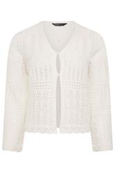 YOURS Curve Ivory White Pointelle Knitted Cardigan