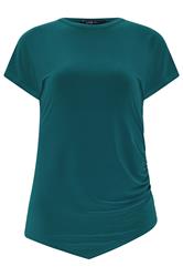 LTS Tall Teal Blue Asymmetric Ruched Top