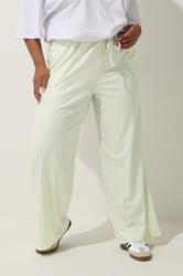 LIMITED COLLECTION Plus Size Mint Green & Pink Stripe Wide Leg Trousers | Yours Clothing 1