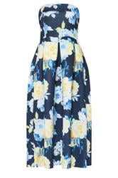 LTS Tall Navy Blue Bandeau Floral Pleated Midi Dress