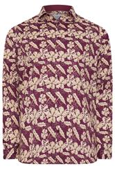 BadRhino Tailoring Big & Tall Burgundy Red Premium Leaf Print Long Sleeve Shirt