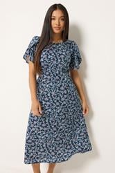 M&Co Petite Blue Floral Print Tulip Sleeve Dress | M&Co 3